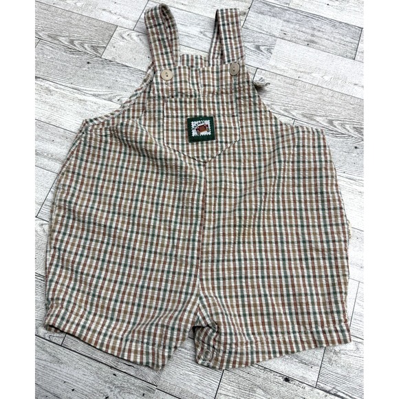 Vintage‎ Carter's Safari Overalls Tan Green Gingham Plaid Romper 18-24 Months - Picture 2 of 5